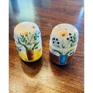 Vintage Sakura 4.5" Salt And Pepper Shakers with Floral Appliqué Design Rare Set